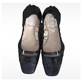 Ballerine Tod's in pelle nera con paillettes