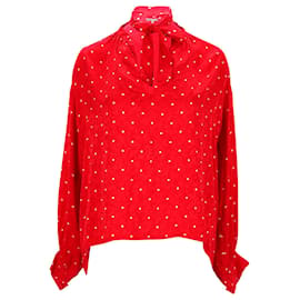 Maje Polka Dot Bow Shirt aus roter Viskose