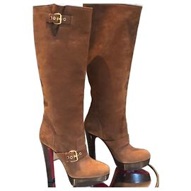Christian Louboutin Harletty Kniehohe Stiefel aus braunem Wildleder mit Plateau