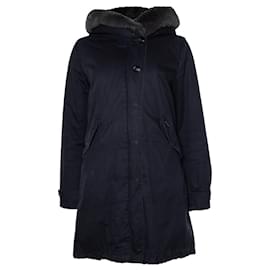 WOOLRICH, Parka negra con capucha de pelo
