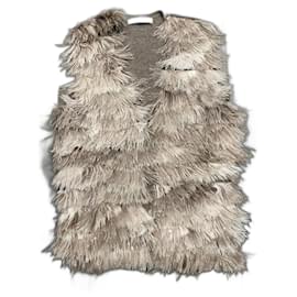 Statement Weste aus Kaschmir mit Straußenfedern Taupe XS - Autre Marque
