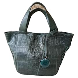 Borsa a mano Lamarthe Verde Scuro Pelle Stampa Coccodrillo - Autre Marque