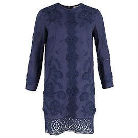 Vestido recto de manga corta Vanessa Bruno en lino azul marino