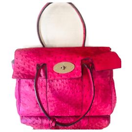 Borsa Mulberry Bayswater in pelle di struzzo magenta
