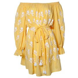 Autre Marque Elfter März, Midi-Kleid mit Stickerei in Gelb