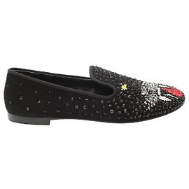 Mocassini decorati con pantera Giuseppe Zanotti in pelle scamosciata nera