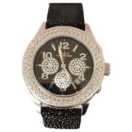 Autre Marque Freelook Damenuhr mit Swarovski Stil Diamanten und schwarzem Armband