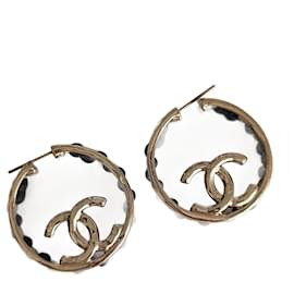 Orecchini Chanel BO Metallo Oro Champagne e Pelle Nera