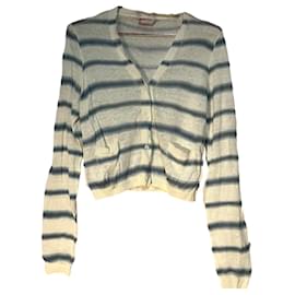 Cardigan Prada Beige à Rayures Bleues Coton