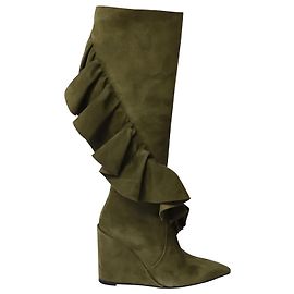 JW Anderson Botas hasta el muslo con volantes en ante verde oliva de J W Anderson