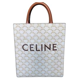 Borsa Cabas Verticale Céline Bianca in Tela Triomphe