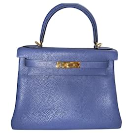 Hermès Kelly 28 blu in pelle Taurillon Clemence