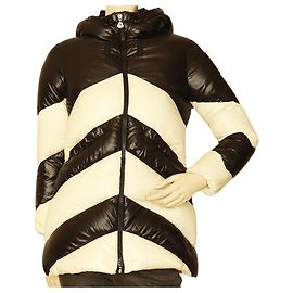 MONCLER Faucille Giubbotto schwarz-weiße Daunenfederjacke 10y XS-Frauen