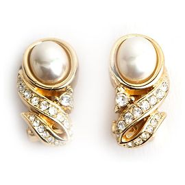 Orecchini a clip Christian Dior oro con perle e cristalli