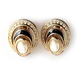 Orecchini Christian Dior Ovali Oro Cristalli e Perle Finto