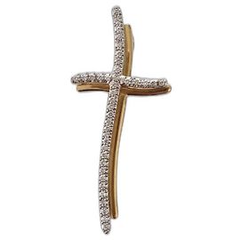 No Brand Cruz de oro 18kt y diamantes