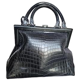 Autre Marque Borsa in pelle di coccodrillo nera