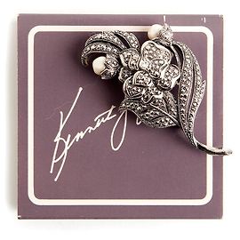 Kenneth Jay Lane Blumenbrosche Silber Strass und Kunstperlen