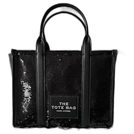 Borsa tote Marc Jacobs piccola in paillettes e pelle nera