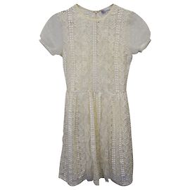 Red Valentino Vestido Valentino Manga Bufante Vermelho em Renda Poliamida Creme