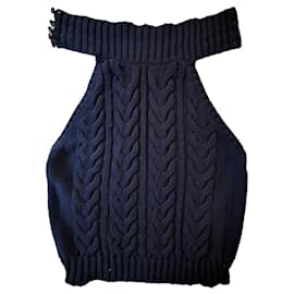 Top Max Mara sin mangas de punto de algodón azul marino