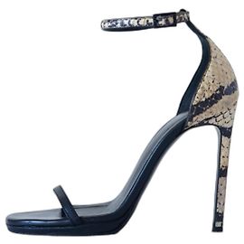 Sandalias Saint Laurent Jane Negras Beige Cuero