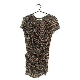 Top túnica drapeado de seda Isabel Marant Etoile estampado ikat caramelo