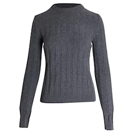 Hermes Rippstrickpullover mit Rundhalsausschnitt aus grauer Wolle - Hermès