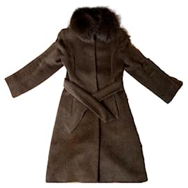 Abrigo Max Mara de lana y alpaca con cuello de piel extraíble Marrón claro