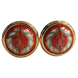 Hermès Enamel Earrings Red and Golden