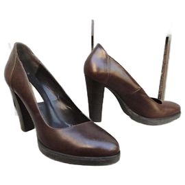 Autre Marque Décolleté Bocage in pelle marrone scuro 36