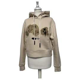 Palm Angels Kapuzenpullover Beige Baumwolle Teddy Flocking