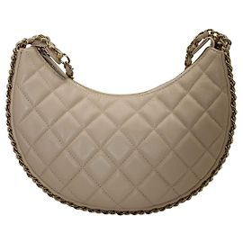 Bolsa Chanel Moon pequena Hobo em couro bege