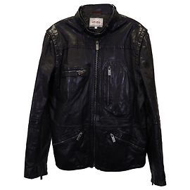Giacca Moto Kenzo con zip frontale in pelle di vitello nera