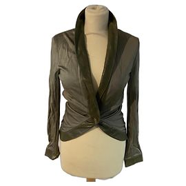 Christian Dior Olive Green Viscose Jacket with Leather Collar