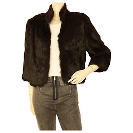 Matthew Williamson pelliccia di coniglio nero 3/4 Cappotto giacca Bolero manica tg 10