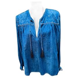 Blusa de mezclilla Just Cavalli azul con tachuelas metálicas