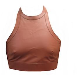 SELTENES HERMES-HALTER-TOP AUS BRAUNEM LEDER 36 s schauen 18 Frühling 2022 Leder - Hermès