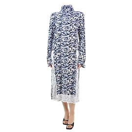 Autre Marque Blaues bedrucktes Kleid mit Stehkragen und Spitzenbesatz – Größe FR 36
