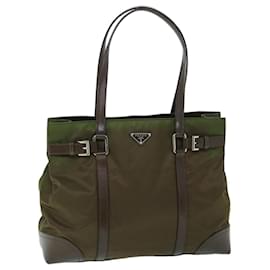 PRADA Borsa A Spalla Nylon Pelle Verde Auth ep1747