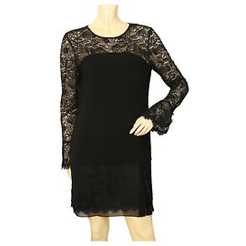 DVF Diane Von Furstenberg Miniabito a maniche lunghe in pizzo nero Lavana taglia 4
