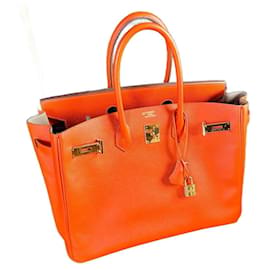 Bolsa Hermès Birkin 35 laranja de couro