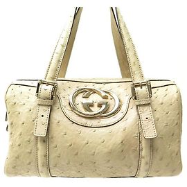 BORSA A MANO MEDIA GUCCI BOSTON BRITT 170009 BORSA A MANO IN PELLE DI STRUZZO BEIGE