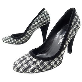 DÉCOLLETÉ SCARPE CHANEL 39 IN TELA DI TWEED GRIGIA + SCATOLA PER SCARPE GRIGIA