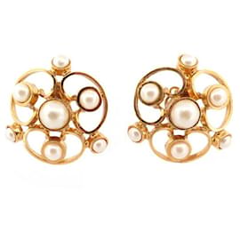 VINTAGE CHANEL OHRRINGE AUS GOLDENEM METALL & PERLEN GOLDENE OHRRINGE - Chanel