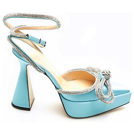 Décolleté con plateau in raso Bow cristalli turchese Mach & Mach