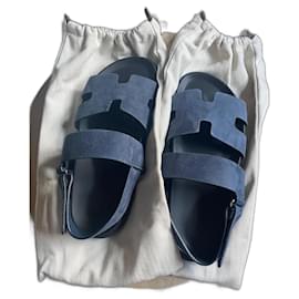 Hermès Genius Zypern Sandalen blau Wildleder