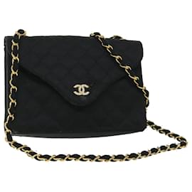 CHANEL Borsa a Spalla Matelassé con Catena Satin Nero Oro CC Auth bs8554
