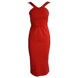 Abito midi con fondo svasato alla caviglia Zac Posen in poliestere rosso