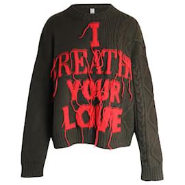 Valentino „I Breathe Your Love“-Pullover aus grüner Schurwolle